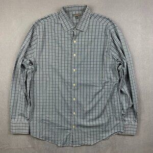 Peter Millar Mens Shirt Large White Black Plaid Button Up Summer Comfort Nylon